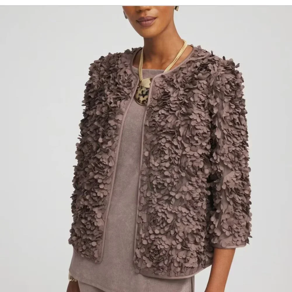 nwt CHICO'S TRAVELERS COLLECTION textured jacket rosette m - Picture 2 of 3